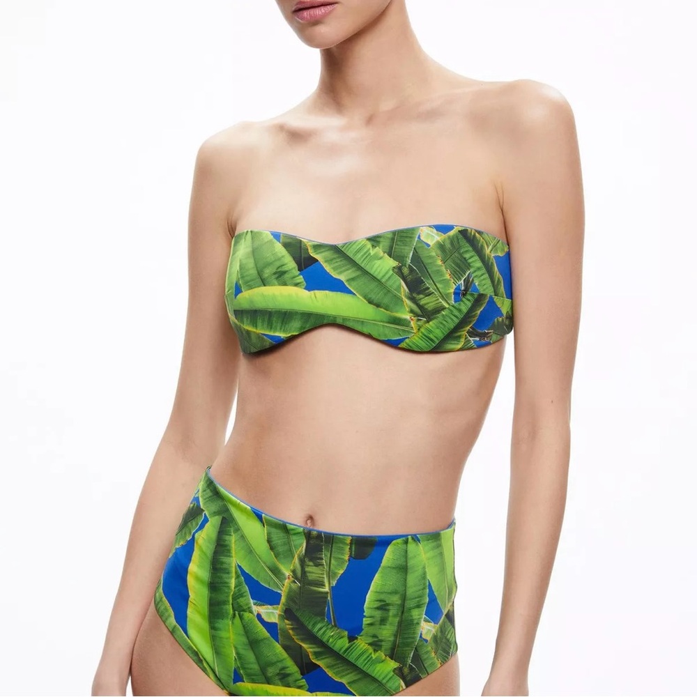 Alice + Olivia Peri Reversible Bandeau Bikini Top in Palm NWT